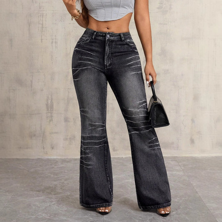 Kvinnor Högmidjade Bootcut Jeans med trendig Used-Look Mirla-Eva Jonsson