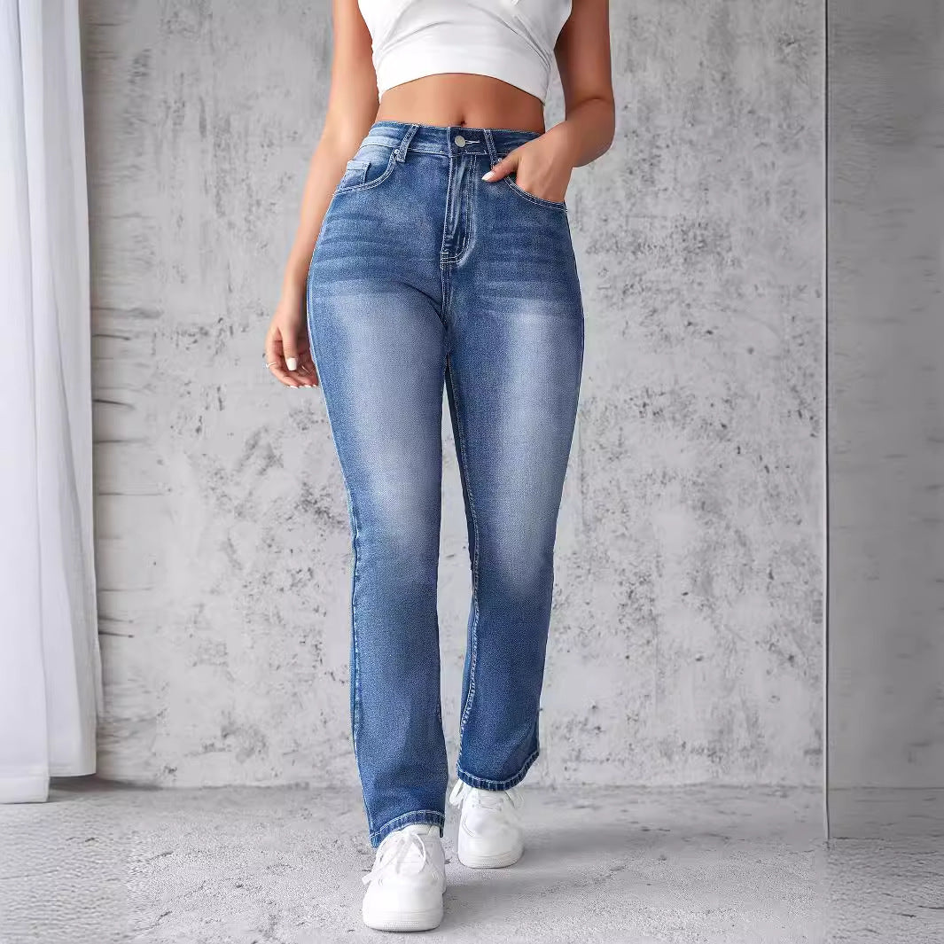 Kvinnor Högmidjade Stretch Jeans med Klippt Nederkant Mirla-Eva Jonsson