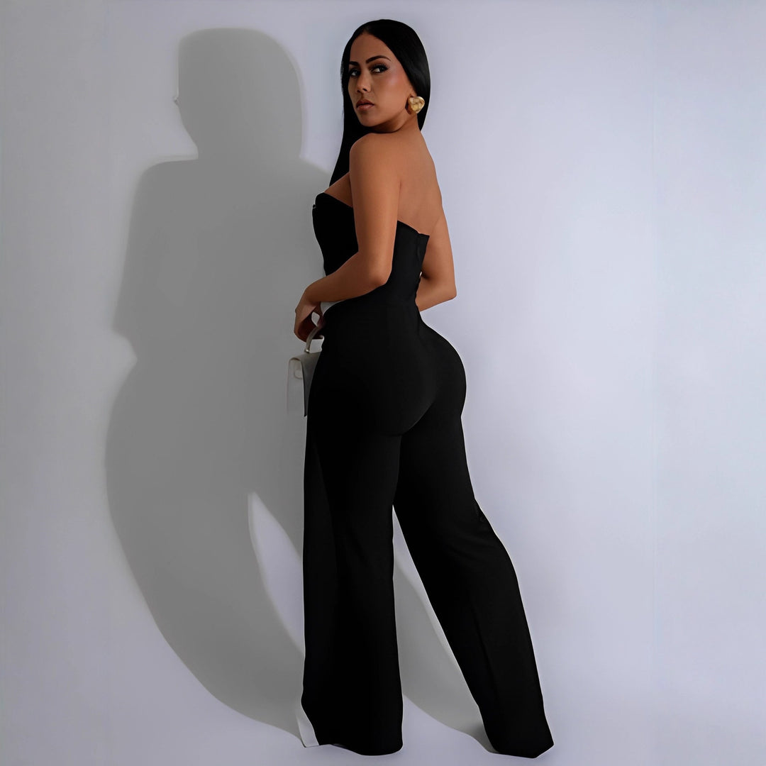 Kvinnor-Jumpsuit med elegant bustier-överdel och kontrasterande fållaccenter Mirla-Eva Jonsson