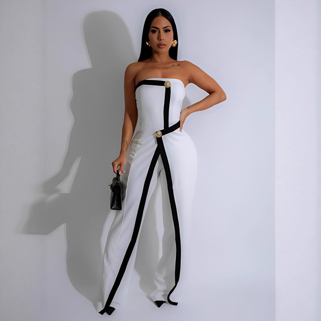 Kvinnor-Jumpsuit med elegant bustier-överdel och kontrasterande fållaccenter Mirla-Eva Jonsson