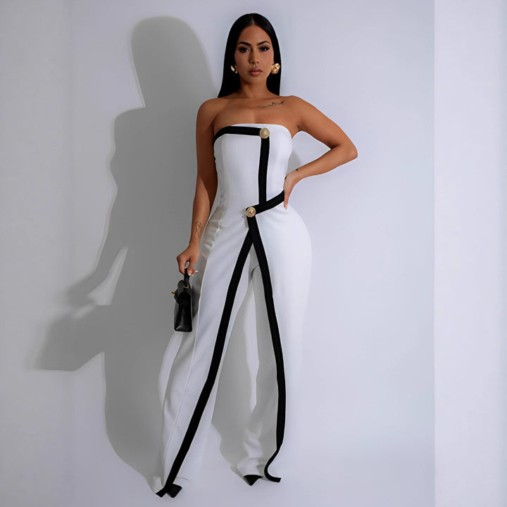 Kvinnor-Jumpsuit med elegant bustier-överdel och kontrasterande fållaccenter Mirla-Eva Jonsson