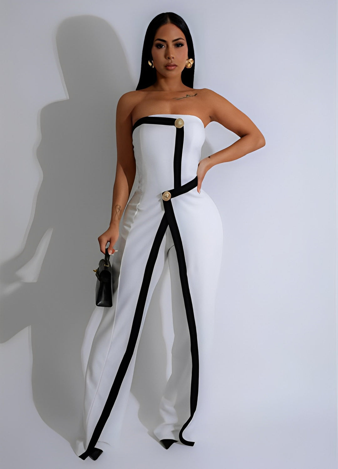 Kvinnor-Jumpsuit med elegant bustier-överdel och kontrasterande fållaccenter Mirla-Eva Jonsson