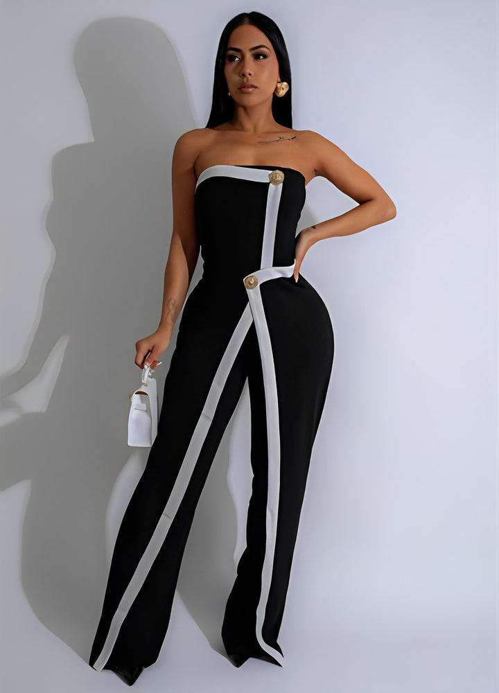 Kvinnor-Jumpsuit med elegant bustier-överdel och kontrasterande fållaccenter Mirla-Eva Jonsson