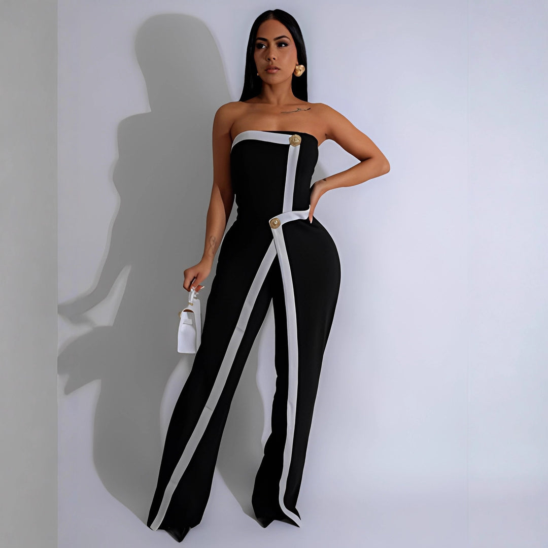 Kvinnor-Jumpsuit med elegant bustier-överdel och kontrasterande fållaccenter Mirla-Eva Jonsson