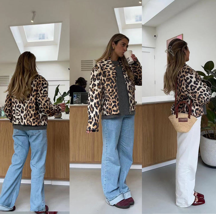 Kvinnor Kort Leopardjacka i Urban Stil med Praktiska Fickor Mirla-Eva Jonsson