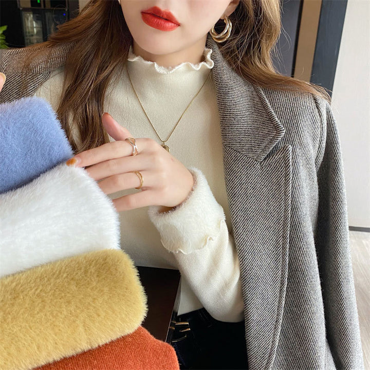 Kvinnor Kort Turtleneck Sweater med Olika Materialmix Mirla-Eva Jonsson
