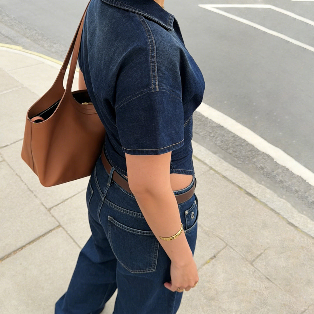 Kvinnor Kortärmad Denimjacka med delbar dragkedja och moderiktig snitt Mirla-Eva Jonsson