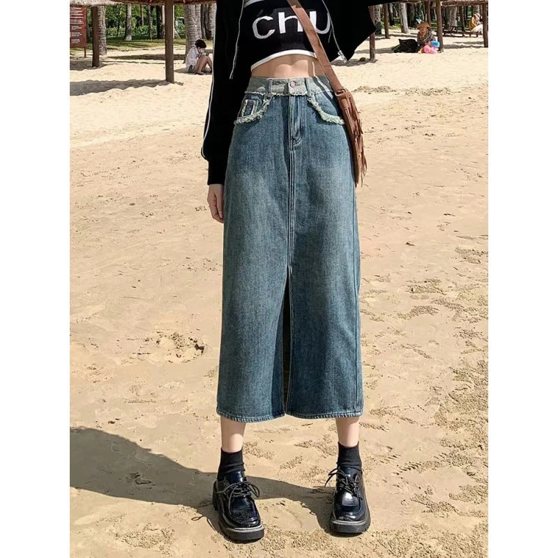 Kvinnor Lång Denim Kjol med Hög Slits Mirla-Eva Jonsson