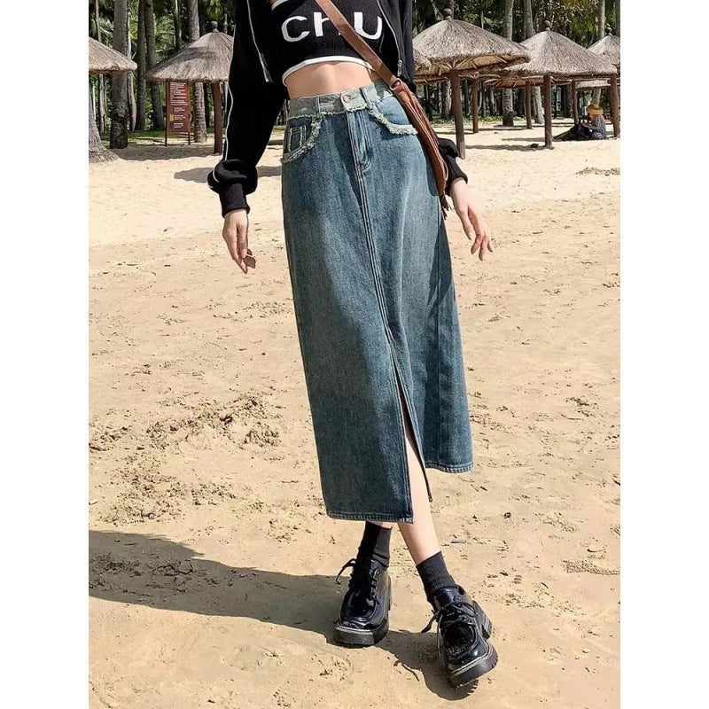 Kvinnor Lång Denim Kjol med Hög Slits Mirla-Eva Jonsson