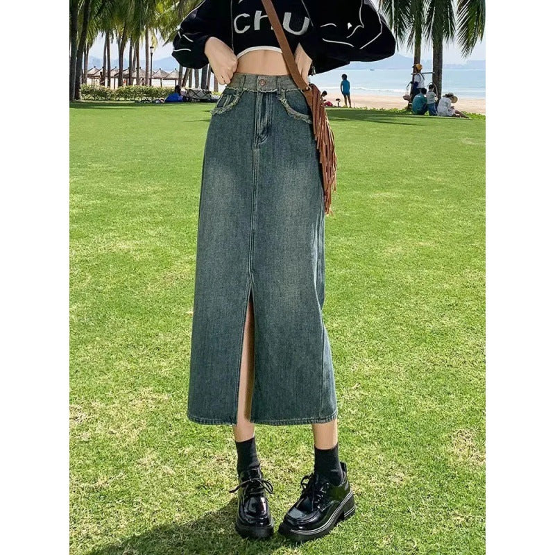 Kvinnor Lång Denim Kjol med Hög Slits Mirla-Eva Jonsson
