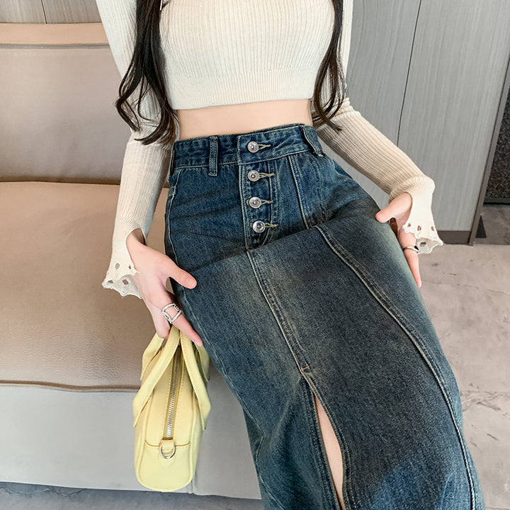 Kvinnor Lång Denimkjol med Framslits Mirla-Eva Jonsson