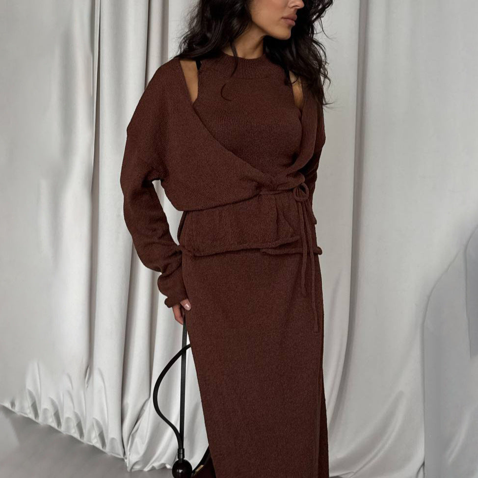 Kvinnor Lång Stickad Jumpsuit med Knytbälte Mirla-Eva Jonsson