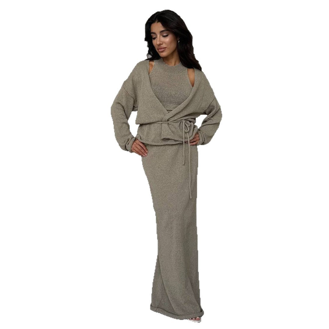 Kvinnor Lång Stickad Jumpsuit med Knytbälte Mirla-Eva Jonsson