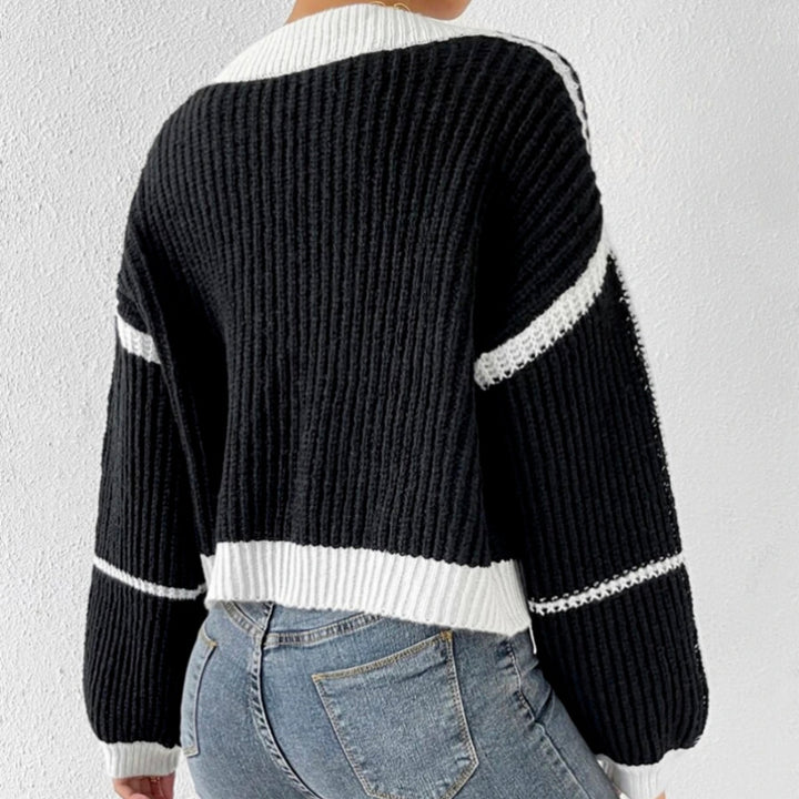 Kvinnor Lös Stickad cardigan med vida ärmar och två färger Eva Jonsson-Eva Jonsson