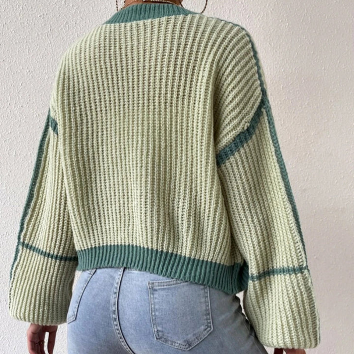 Kvinnor Lös Stickad cardigan med vida ärmar och två färger Eva Jonsson-Eva Jonsson