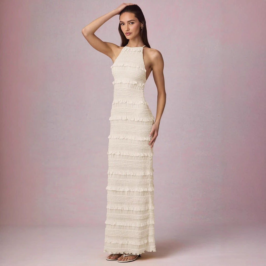 Kvinnor Maxi Klänning med fransdesign och elegant halterneck Mirla-Eva Jonsson