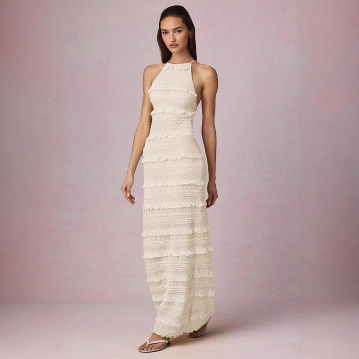 Kvinnor Maxi Klänning med fransdesign och elegant halterneck Mirla-Eva Jonsson