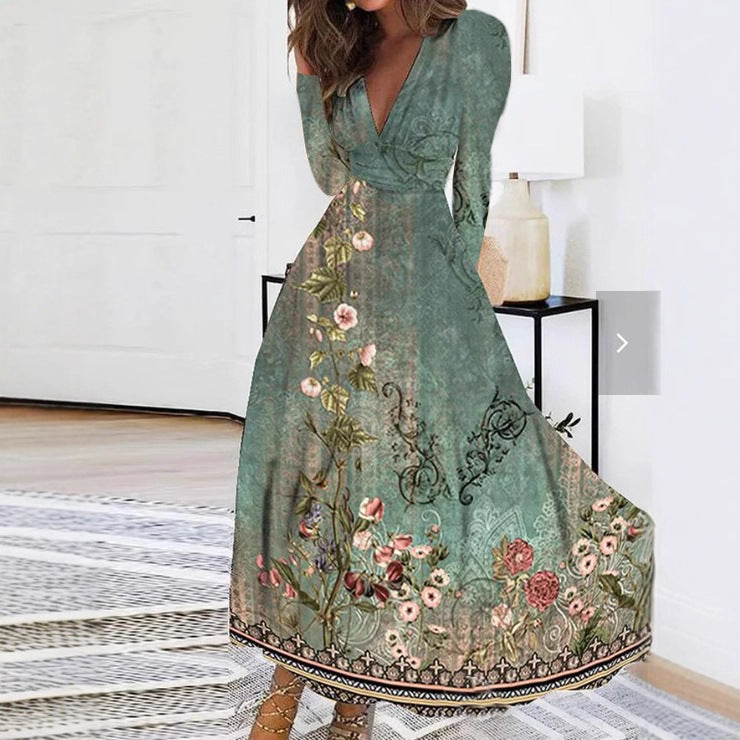Kvinnor Maxiklänning med blommönster och elegant V-ringning detaljering Eva Jonsson-Eva Jonsson