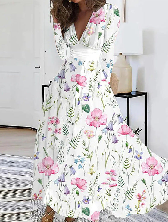 Kvinnor Maxiklänning med blommönster och elegant V-ringning detaljering Eva Jonsson-Eva Jonsson