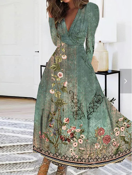 Kvinnor Maxiklänning med blommönster och elegant V-ringning detaljering Eva Jonsson-Eva Jonsson