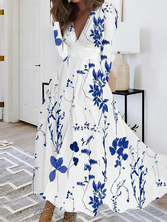 Kvinnor Maxiklänning med blommönster och elegant V-ringning detaljering Eva Jonsson-Eva Jonsson