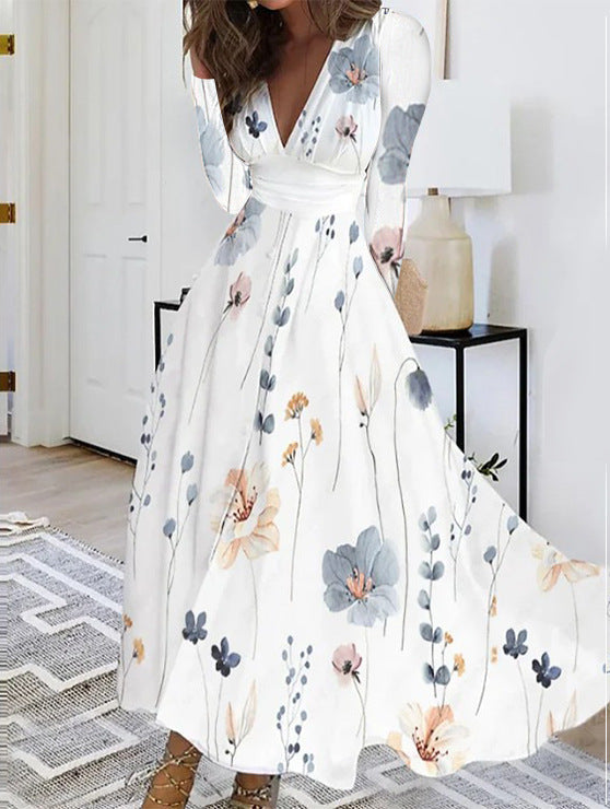 Kvinnor Maxiklänning med blommönster och elegant V-ringning detaljering Eva Jonsson-Eva Jonsson