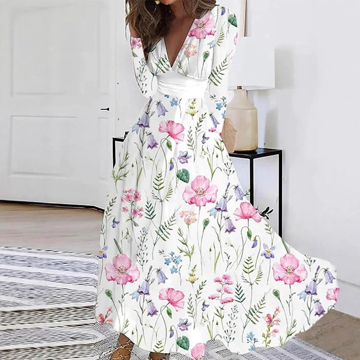 Kvinnor Maxiklänning med blommönster och elegant V-ringning detaljering Eva Jonsson-Eva Jonsson