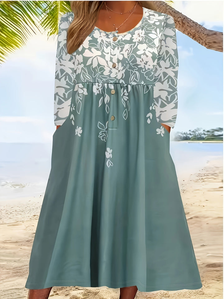 Kvinnor Maxiklänning med blommönster och eleganta knappdetaljer Eva Jonsson-Eva Jonsson