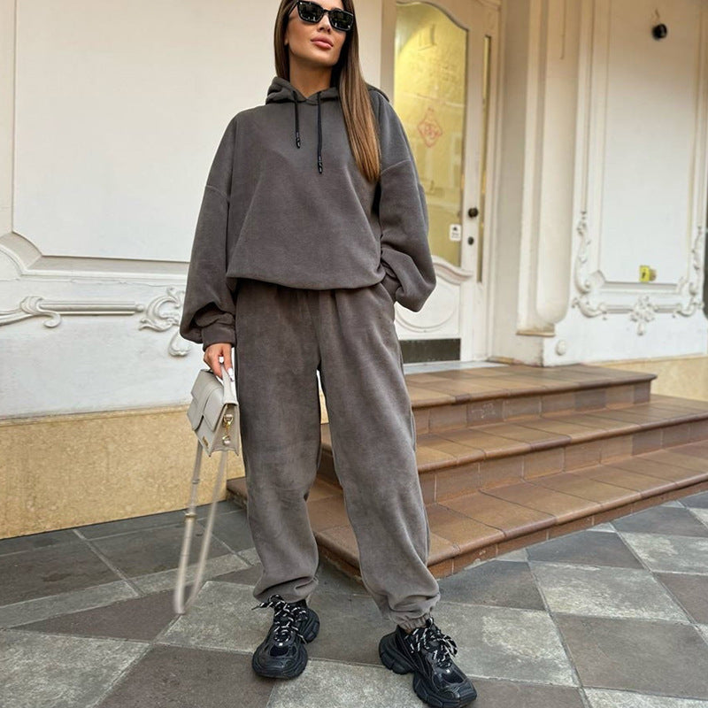 Kvinnor Mysig Fleece Loungewear Set med Huvud och Löst Passform Mirla-Eva Jonsson