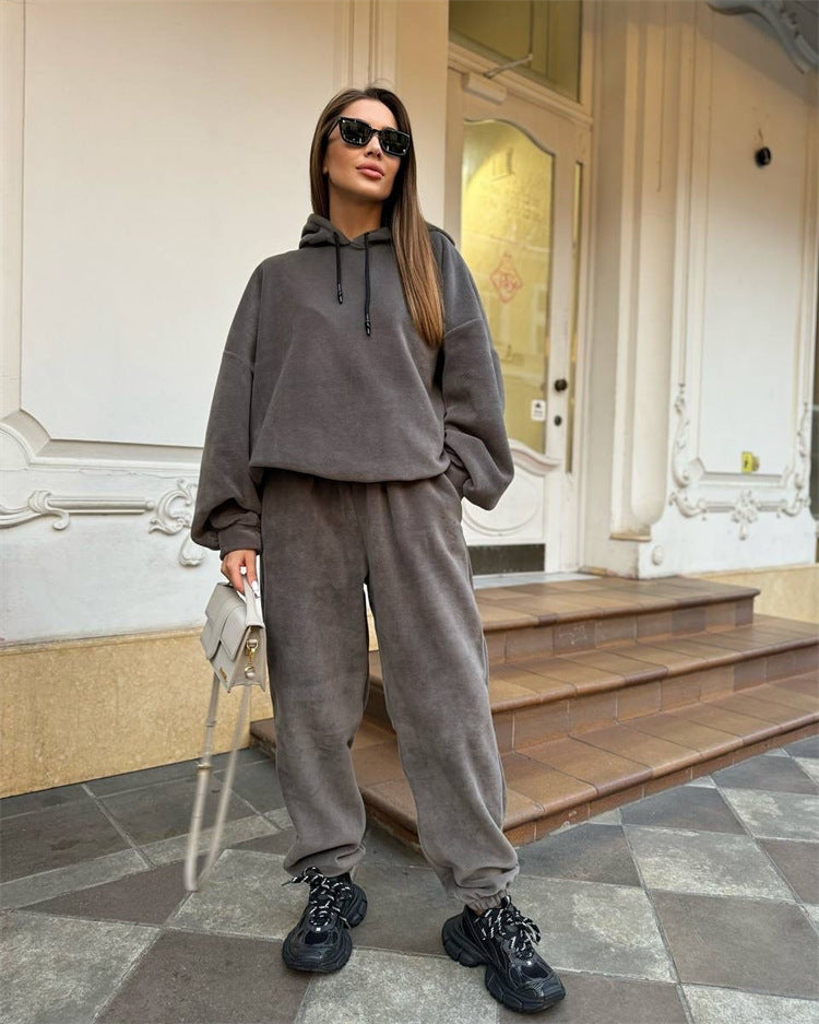 Kvinnor Mysig Fleece Loungewear Set med Huvud och Löst Passform Mirla-Eva Jonsson