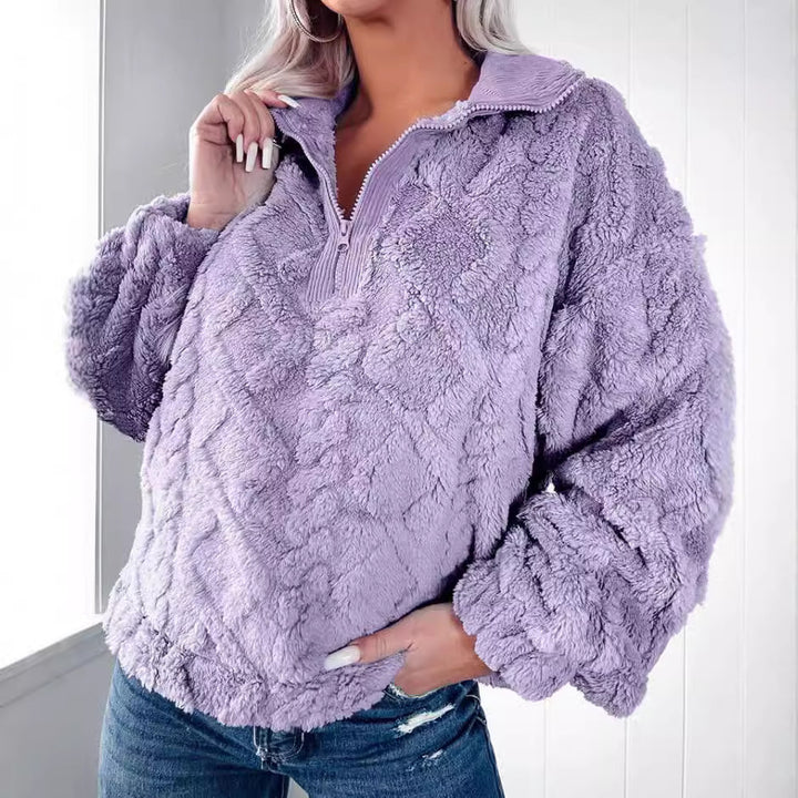 Kvinnor Mysig Fleece-tröja med dragkedja och quiltat mönster Mirla-Eva Jonsson