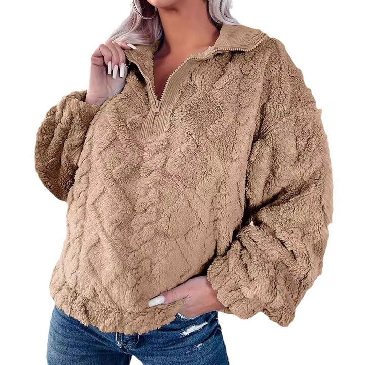 Kvinnor Mysig Fleece-tröja med dragkedja och quiltat mönster Mirla-Eva Jonsson