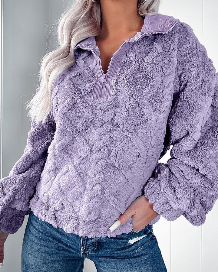Kvinnor Mysig Fleece-tröja med dragkedja och quiltat mönster Mirla-Eva Jonsson