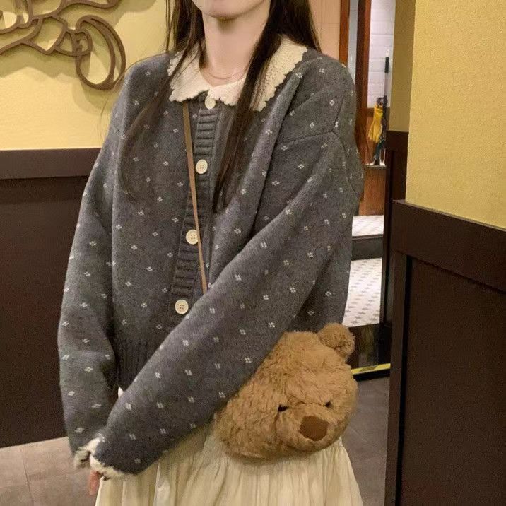 Kvinnor Mysig Kofta med Krage Mirla-Eva Jonsson