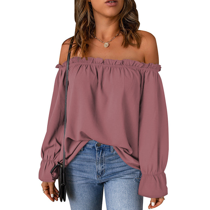 Kvinnor Off-Shoulder Blus med Volangärmar och Dekorativ Slut Mirla-Eva Jonsson