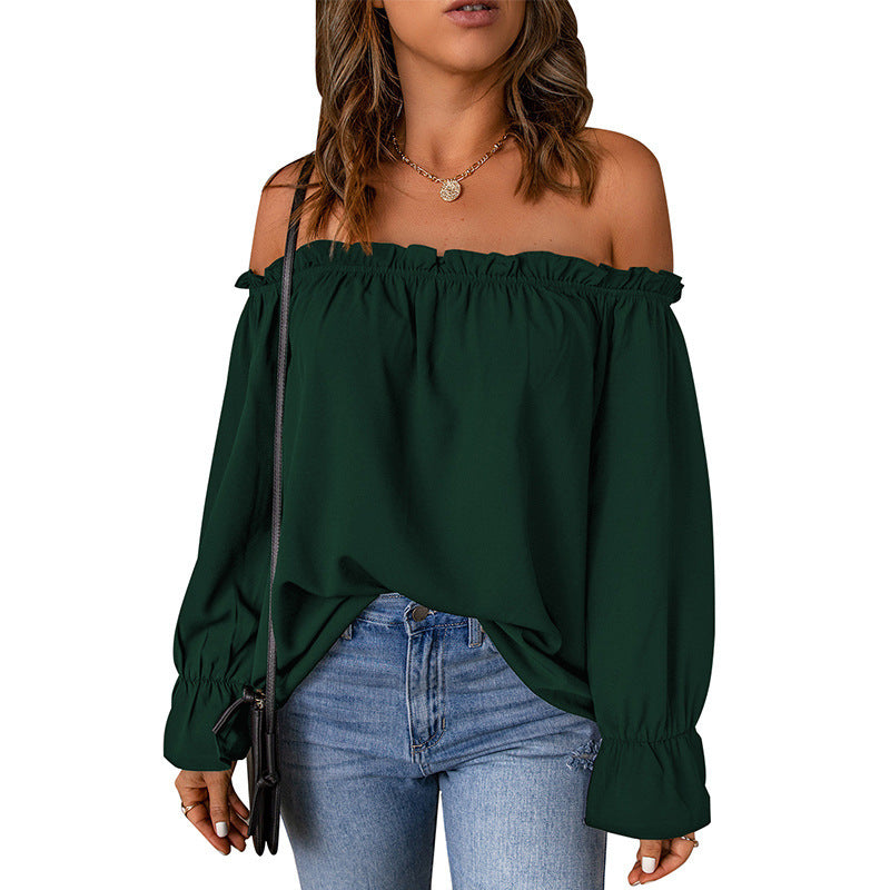 Kvinnor Off-Shoulder Blus med Volangärmar och Dekorativ Slut Mirla-Eva Jonsson