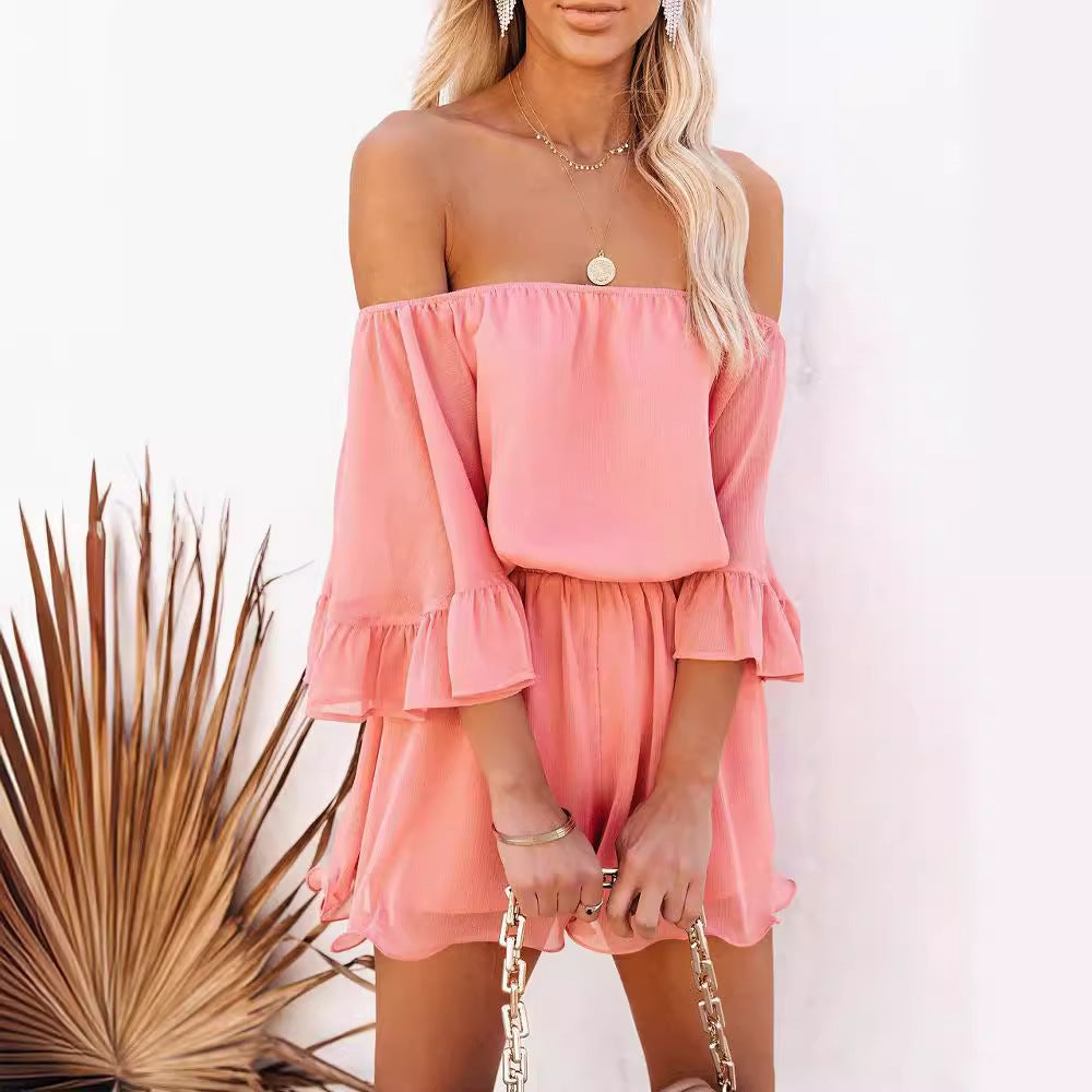 Kvinnor Off-Shoulder Kort Overall med Voluminösa Ärmär Mirla-Eva Jonsson
