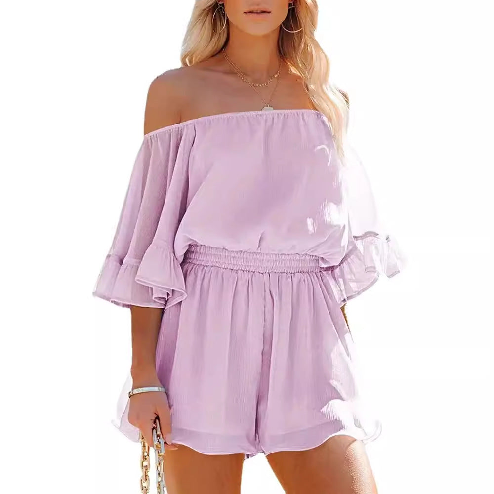 Kvinnor Off-Shoulder Kort Overall med Voluminösa Ärmär Mirla-Eva Jonsson