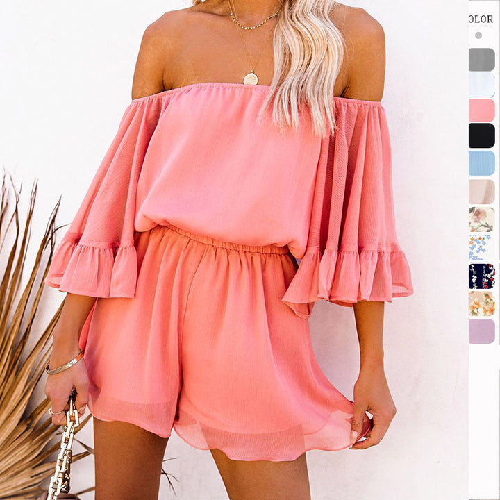Kvinnor Off-Shoulder Kort Overall med Voluminösa Ärmär Mirla-Eva Jonsson