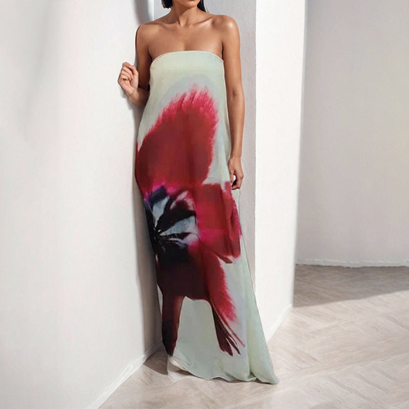 Kvinnor Off-Shoulder Maxi Klänning med Blomtryck och Flödig Tyg Mirla-Eva Jonsson