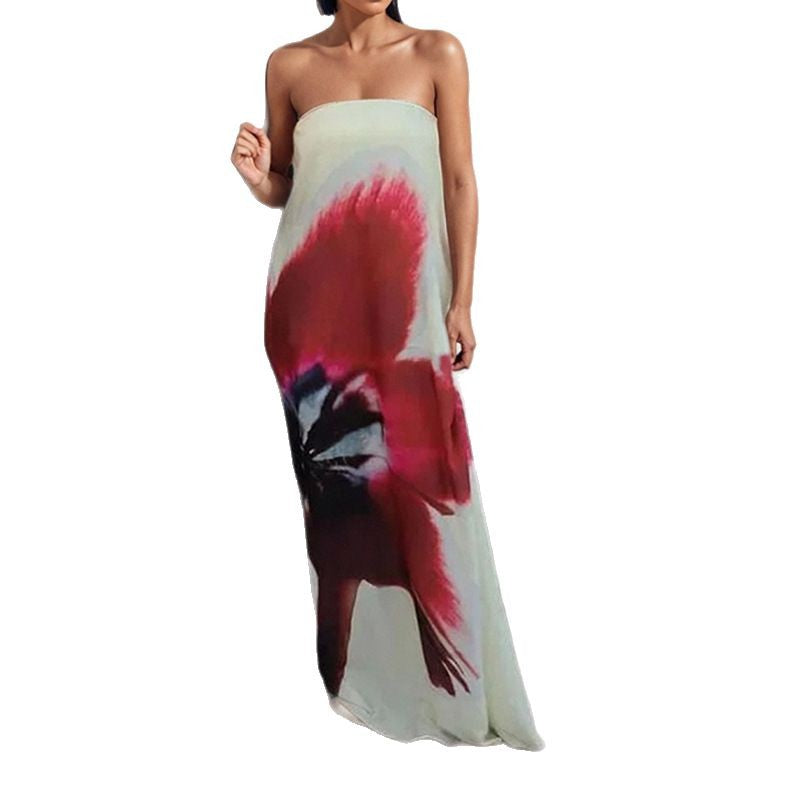 Kvinnor Off-Shoulder Maxi Klänning med Blomtryck och Flödig Tyg Mirla-Eva Jonsson