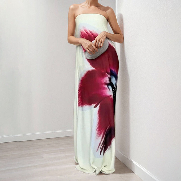 Kvinnor Off-Shoulder Maxi Klänning med Blomtryck och Flödig Tyg Mirla-Eva Jonsson