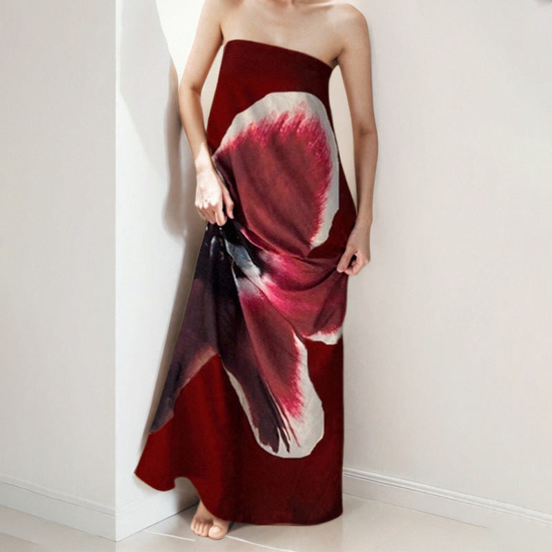 Kvinnor Off-Shoulder Maxi Klänning med Blomtryck och Flödig Tyg Mirla-Eva Jonsson