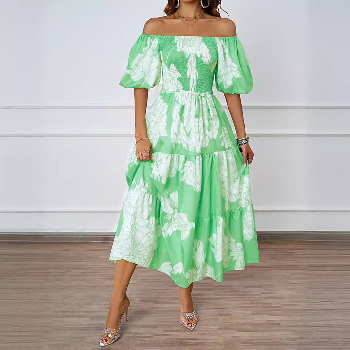 Kvinnor Off-Shoulder Maxi Klänning med Voluminösa Ärmar och Tryck Mirla-Eva Jonsson