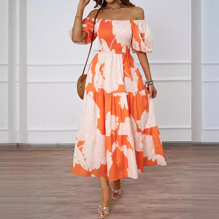 Kvinnor Off-Shoulder Maxi Klänning med Voluminösa Ärmar och Tryck Mirla-Eva Jonsson