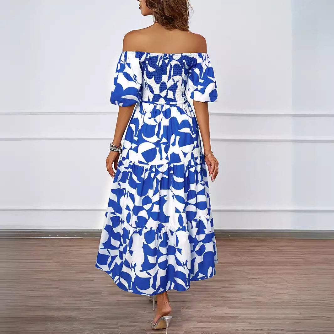 Kvinnor Off-Shoulder Maxi Klänning med Voluminösa Ärmar och Tryck Mirla-Eva Jonsson