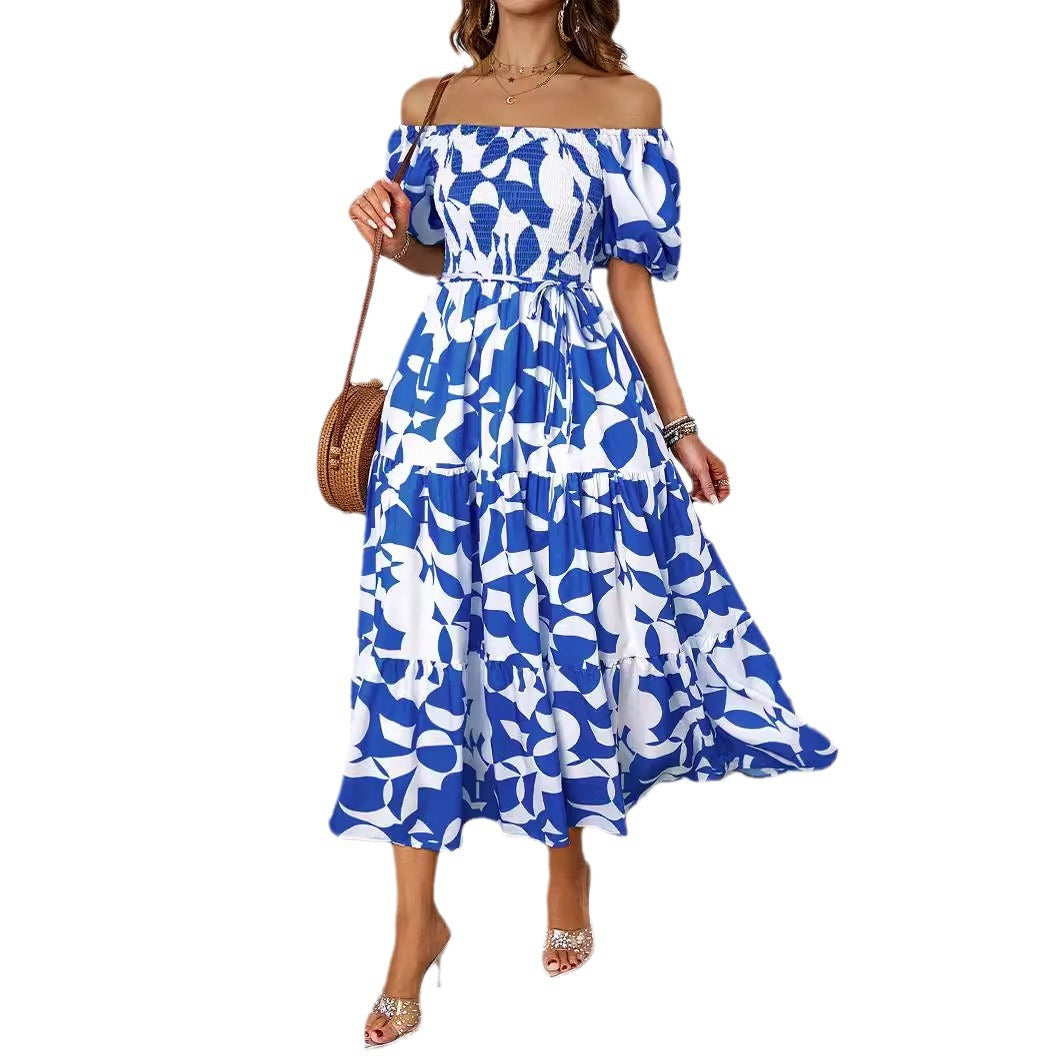 Kvinnor Off-Shoulder Maxi Klänning med Voluminösa Ärmar och Tryck Mirla-Eva Jonsson