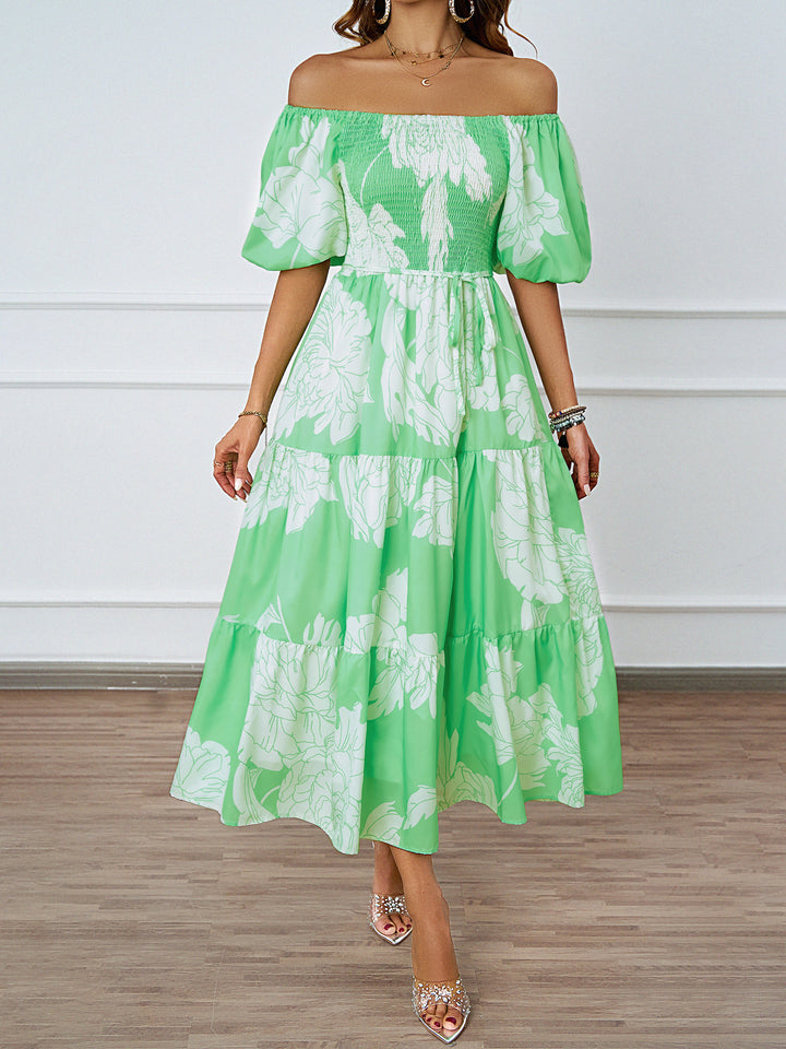 Kvinnor Off-Shoulder Maxi Klänning med Voluminösa Ärmar och Tryck Mirla-Eva Jonsson