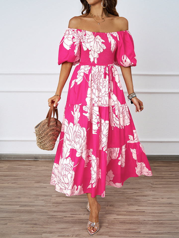 Kvinnor Off-Shoulder Maxi Klänning med Voluminösa Ärmar och Tryck Mirla-Eva Jonsson