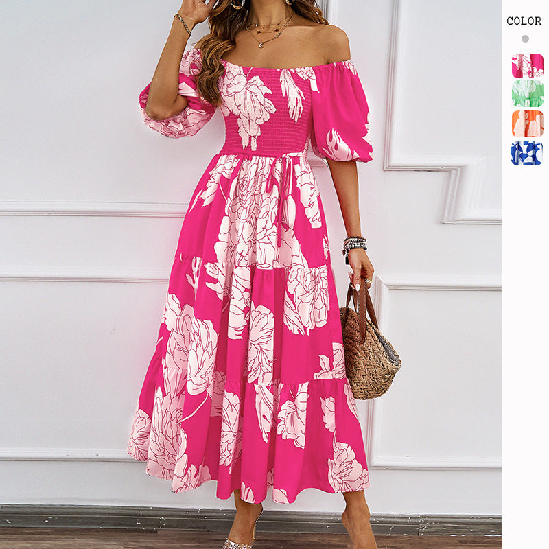 Kvinnor Off-Shoulder Maxi Klänning med Voluminösa Ärmar och Tryck Mirla-Eva Jonsson